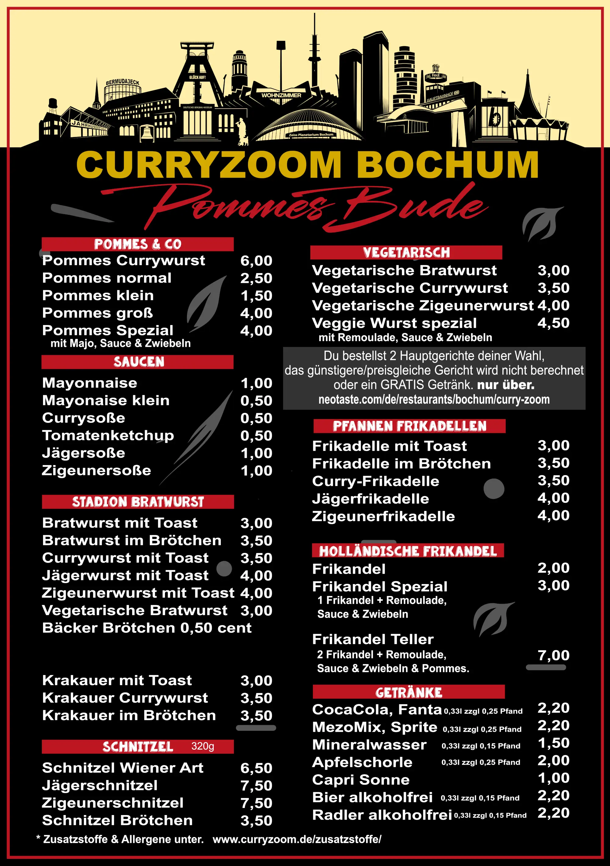 Speisekarte Curry Zoom Bochum – vollständige Karte mit Preisen